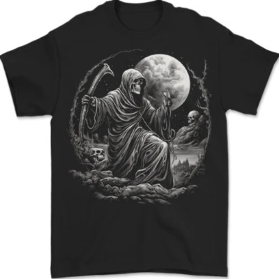 Demone Teschio Diavolo Satana Grim Reaper Gotico Uomo T-Shirt 100