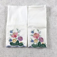 Vintage Colorful Floral Embroidered Tulip Handkerchiefs Pair