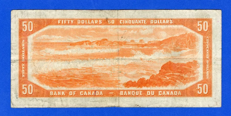 CANADA $50 1954 BC-34a / P-71a  QE II Circulated DEVIL'S FACE 👿   A/H 1202359 - Image 2 of 3