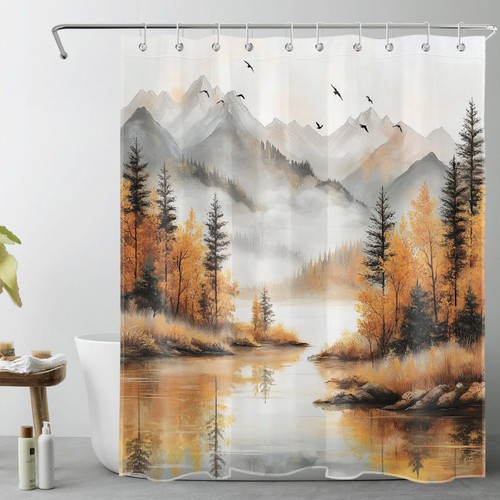 Mountain Nature Landscape Forest Fall Shower Curtain Bathroom Accessories Set - Picture 23 of 25