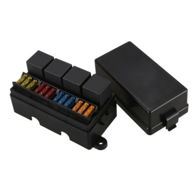 12 Way Car Blade Fuse Box 4-relay Holder Block 12V w/Spade Terminals Fuse 