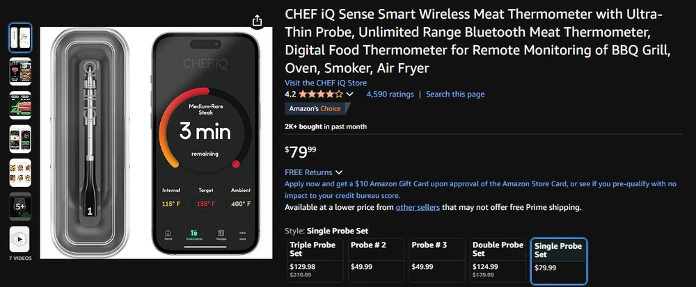 CHEF iQ Sense Smart Wireless Digital Meat Thermometer Model CQ60-1-SET-V2