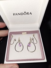 Pandora Vintage Compose Earrings, Amerthyst Dangle With Wires. S925 ALE Silver 