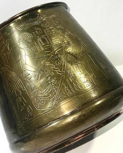 Antike Äqyptische Messing handgeätzt Jardiniere Gefäß Übertopf Topf Vase Gefäß Kanne - Bild 6 von 19
