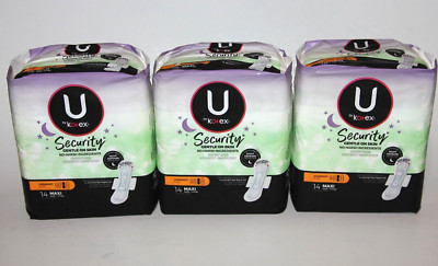 LOT (3) U BY KOTEX SECURITY 14 MAXI PADS WITH WINGS OVERNIGHT NIGHT DEFENSE