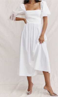 Cinq a Sept White Puffed Sleeves Midi Dress. Size 6 | eBay Cinq a Sept White Puffed Sleeves Midi Dress. Size 6 | eBay