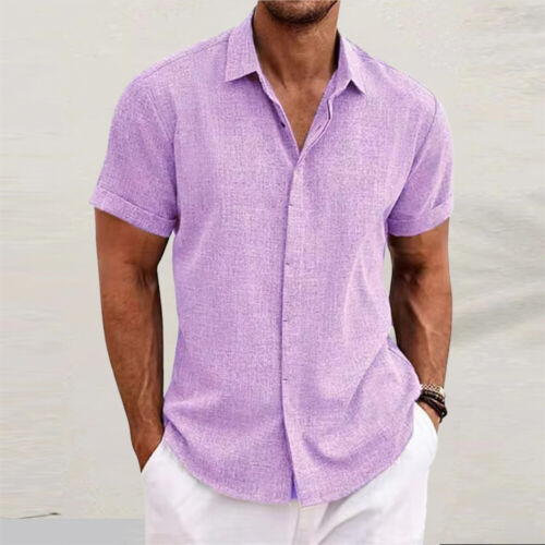 Herren Leinen Kurzarm Shirts Hemdbluse Strand Hemd Sommer Freizeithemd Basic Top - Bild 28 von 32