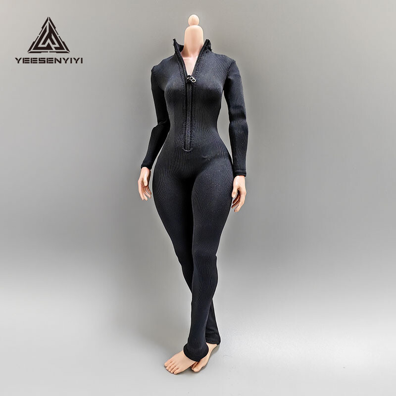 1/6 Black High Neck Sexy Jumpsuit Female Clothes Fit 12