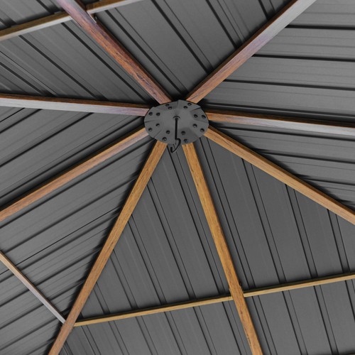 Gartenpavillon 3x3 m Holzoptik Eiche Pavillon mit Stahldach 4 Seitenteile grau - Bild 7 von 12