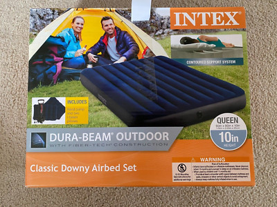 Intex Classic Downy Airbed Set with 2 Pillows, Hand Pump, Queen Size