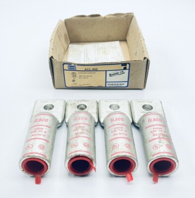 4 ILSCO ACL-500 ALUMINUM COMPRESSION CRIMP CONNECTORS 1/2'' BOLT SIZE PINK DIE