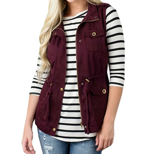 Women Cargo Vest Waistcoat Coat Jacket Top Military Sleeveless Outdoor Pockets - Picture 16 of 17