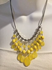 Necklace and Earrings Silver tone with Faux Diamond Accent Lemon Yellow Beads