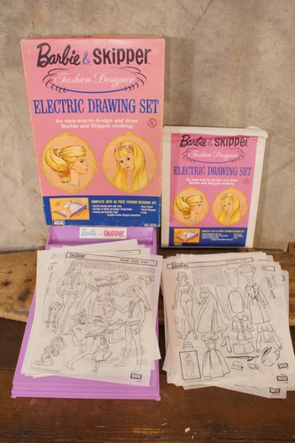Vintage 1965 Barbie & Skipper Electric Drawing Set + Barbie Coloring Books 1962