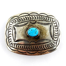 Vintage Sterling Silver Belt Buckle Turquoise Southwestern Native Navajo Zuni