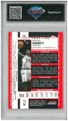 2003-04 Bowman R&S Chrome KEVIN GARNETT #60 X-Fractor /150 ๐ DSG 10 Gem Mint - Picture 2 of 2