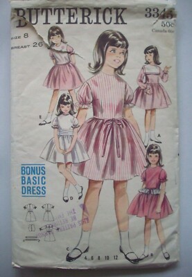 60's? Girls full skirt party dress w collar variations pattern 3345 size 8  | eBay
