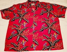 Vintage Paradise Found Men's 3XL Red Hawaiian Parrot Shirt Magnum PI Made in USA