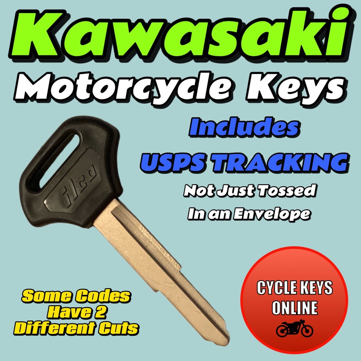 Kawasaki Motorcycle keys Cut to Code spare replacement key for
