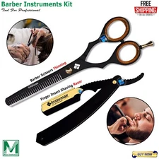 Hair Cutting Scissors and Razor Set - Barber Shears and Shaving Razor Kit