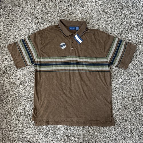 TOWNCRAFT Men’s Polo Shirt Short Sleeve Brown Green/Blue Striped New Size XL - Picture 2 of 5