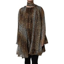 DOLCE & GABBANA Dress Leopard Print Scarf Collared Chiffon IT38/US4/XS 5930usd