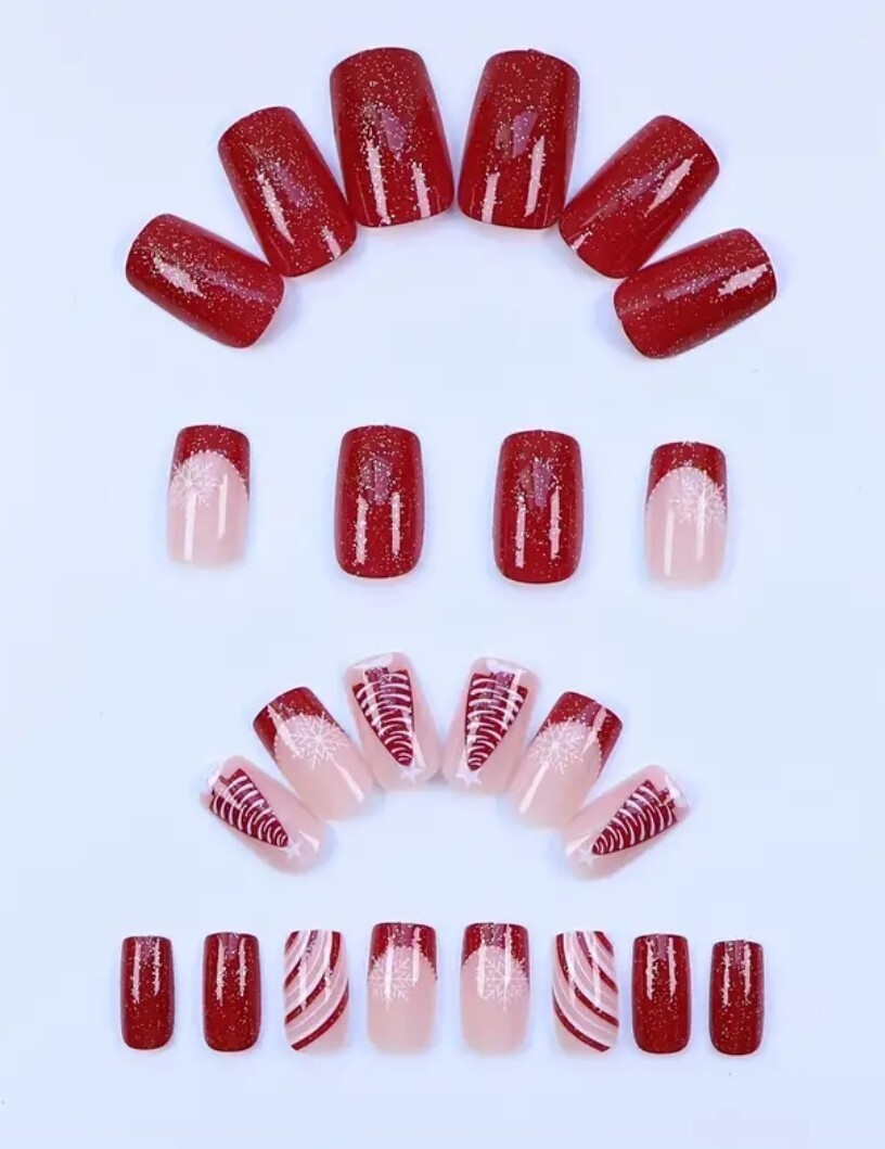 24pcs Christmas Trees & Snowflakes Stripes Long Red & White Press