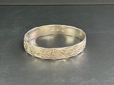 Vintage Silver 925 Hawaiian Bangle Bamboo Scallop Bracelet 7 3/4
