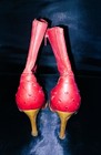 Women Shoes Red 6 1/2 Ostrich Print Pointed Toe ankle boots heel zipper — photo 5