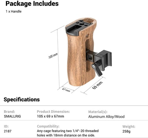 Empuñadura lateral de madera SmallRig NATO para jaula de cámara DSLR - Imagen 7 de 7