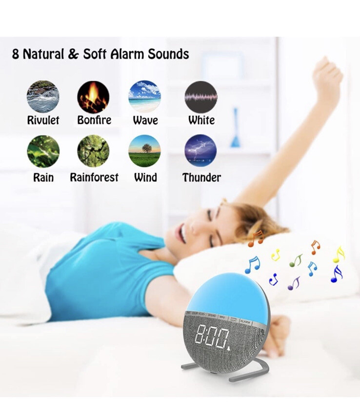 (F6)Wake Up Light Clocks Alarm Clock with 7 different color lights and