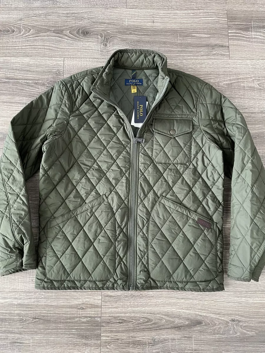 New POLO RALPH LAUREN Men’s British Style Quilted Jacket Green Mens Large