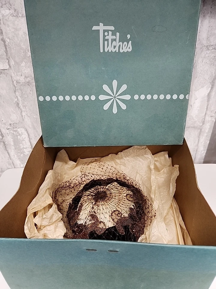 Vintage Titches Brown Lace Gold Beaded Flower Church Hat Womens 6 1/2" - Image 2 of 4