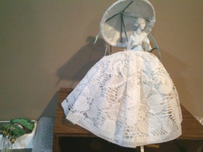 Vintage 1940s Half Doll Boudoir Lamp Lace Dress & Parasol  Hangs on Headboard