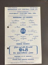 BIRMINGHAM CITY RESERVES V READING  RESERVES 30/01/1965 SINGLE SHEET PROGRAMME