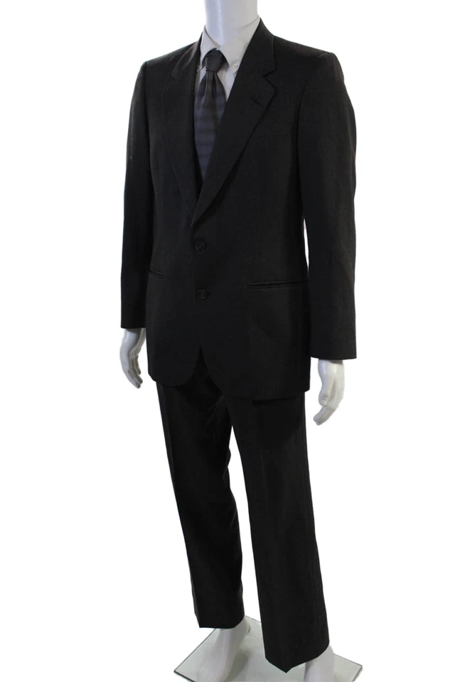 Traje Pierre Cardin Paris Para Hombres 2 Piezas Negro Mezcla Lana Botón Talla 39 Foto 4 de 4