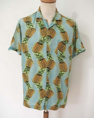 Hawaii Shirt Ransak Herren Hemd Gr. M Blau Bunt Rayon Tropisch Kurzarm Vintage