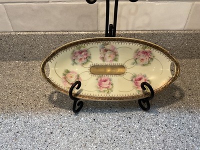 Bavarian 10'' Porcelain Celery Dish PM Wreath Mark 1895-1910