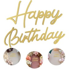 Happy Birthday Wooden Sign with Gold Painted Cutout Wooden Happy Birthday Letter