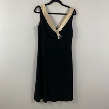 Ann Taylor Elegant A-Line Sleeveless Dress Size 10 Black Beige V Neck