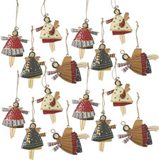 Heavenly 4" Painted Metal Angel Ornaments - Set of 12 for Christmas Tree Decorat