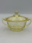 Vintage Anchor Hocking Princess Topaz Yellow Sugar Bowl w/ Lid 3.5”H