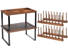 4 Pcs Kitchen Organizer Accessories Set Cabinet Organizer Shelf and Bamboo Di...