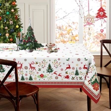 Christmas Tablecloth Rectangle 60x84 Inch, Waterproof Farmhouse Holiday Xmas 