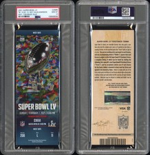 2021 SUPER BOWL LV- TB-31,KC-9 MVP-TOM BRADY BLUE TICKET PSA GEM MINT 10 LOW POP
