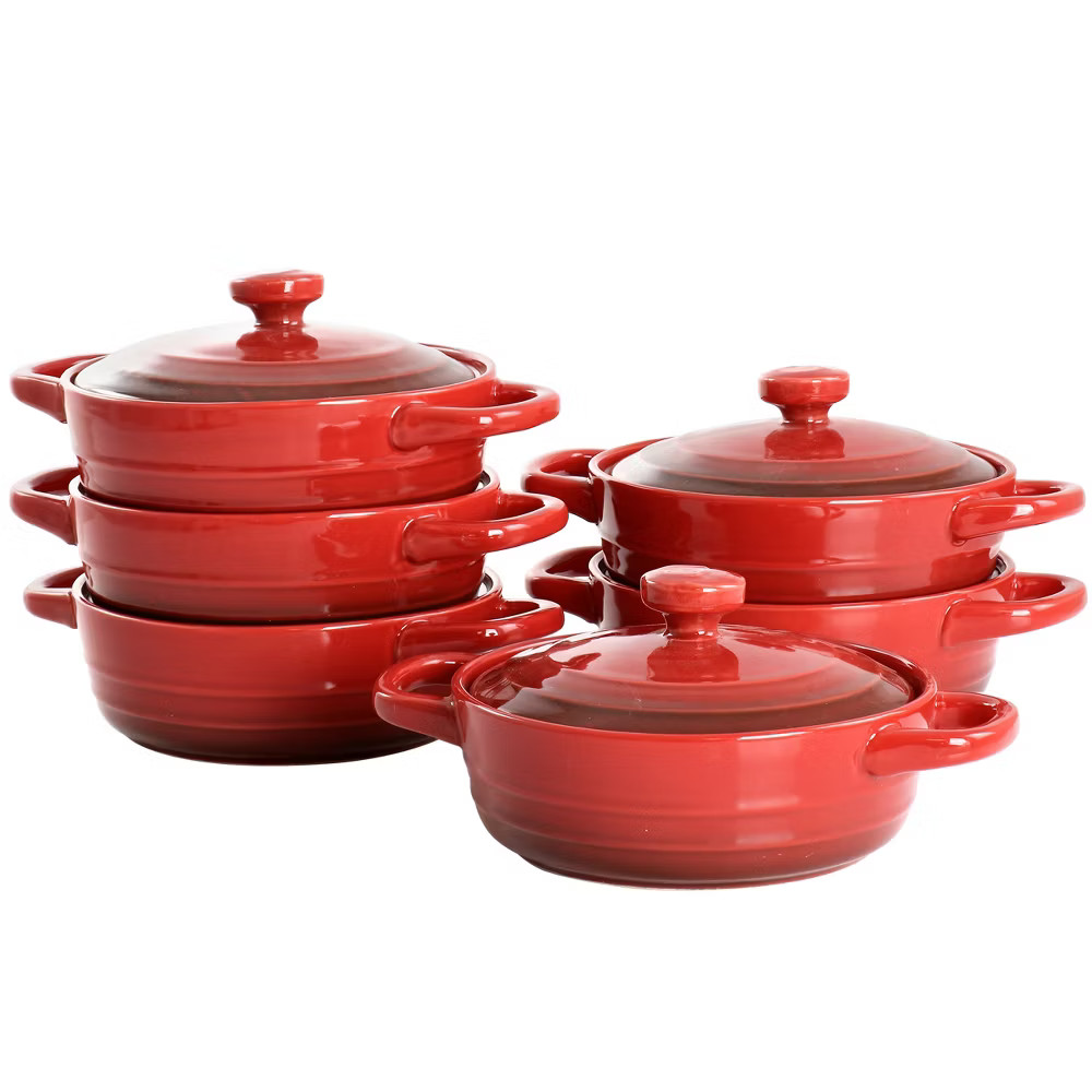 Crockpot Appleton 6 Piece 10 Ounce Stoneware Mini Casserole Set in Red 8190₽