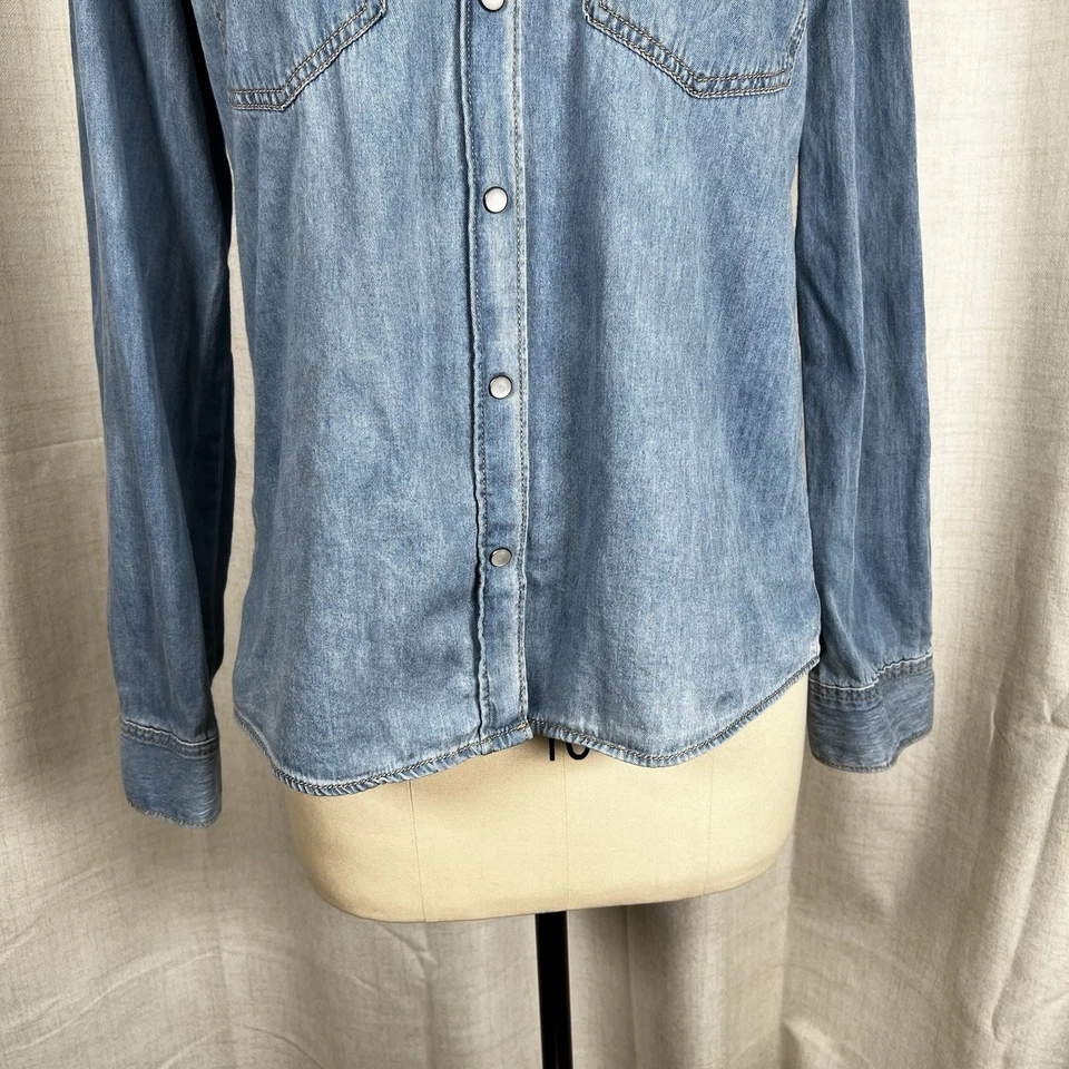 Camisa jeans Mudd estilo ocidental feminina tamanho grande renda pérola encaixe vaqueira Y2K - Imagem 4 de 4