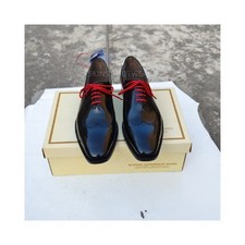 Handcrafted Men's Black Color Leather Oxford Wingtip Lace Up Formal Casual Shoes