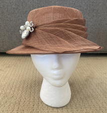 June's Young Brown Sinamay Natural Straw Derby Hat NWT Easter Church