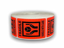2x3 Fragile Handle with Care Labels Red Hands on Box Shipping 2 RLS of 500 EA